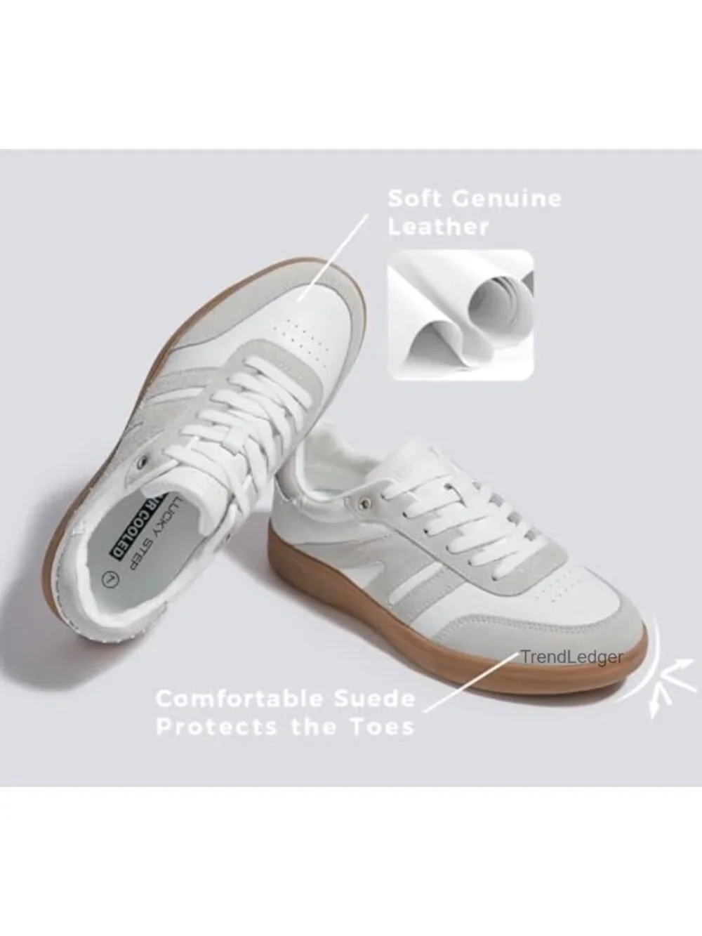 Suede Genuine Leather Retro Fashion Sneakers Gum Sole Lace Up Low Top Skate